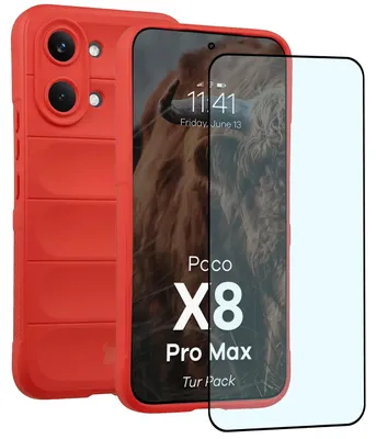 Produktbild von Robuste Handyhülle + gehärtetem Glas für Xiaomi POCO X8 Pro Max, Bizon Tur Pack, Rot