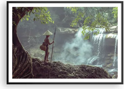 Produktbild von Gerahmtes Poster - Schwarzer Rahmen - Asien Junge Wasserfall - 100x70 cm - Wand Bild - Wanddeko - Wandbilder - Wandposter - Bilderrahmen - Bilder - Kunstdruck - Wandbild - P2BAA100x70-4307