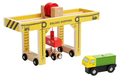 Produktbild von BigJigs Holzbogenkran Spielzeug - Kran für Eisenbahnset mit LKW