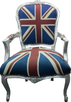 Produktbild von Casa Padrino Barock Salon Stuhl Union Jack Design / Silber