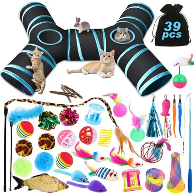 Image de Solidchoice - Ensemble de jouets pour chats comprenant 39 pièces, avec tunnel et jouets
