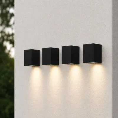 Image de HOFTRONIC - Applique murale LED Cube dimmable 4W 4000K IP44 Noir GU10 Lot 4