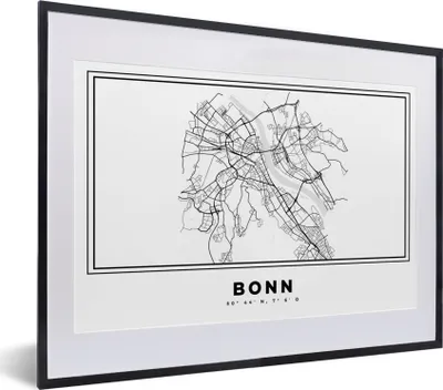 Produktbild von MuchoWow® Gerahmtes Poster Stadtplan - Deutschland - Schwarz und weiß - Bonn - Karte 40x30 cm - Poster mit Schwarzem Bilderrahmen Wandposter Rahmen Foto Bilder - Bilderrahmen - Poster im Rahmen