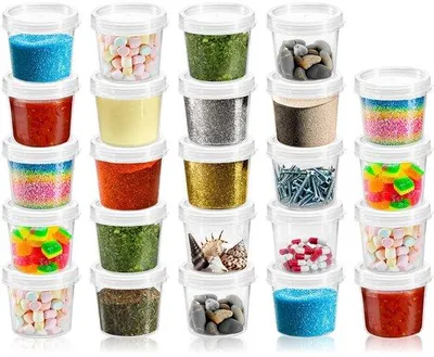 Productafbeelding van Unyqoos® Set van 24 transparante opbergbakjes met deksel – 35 ml, kunststof, stapelbaar, afmetingen ongeveer 5 x 4 cm, geschikt voor cosmetica en knutselmaterialen
