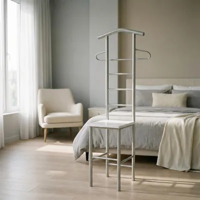 Produktbild von Herrendiener Stummer Diener Kleiderständer JIVO, in weiß alufarben,121 cm, Garderobe mit Hosenbügel