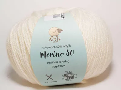 Obrázek produktu pro Merino 50 Art'is Yarn 50 % vlna, 50 %.Polyakryl |  barvy (12 krémová)