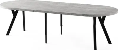 Produktbild von Esstisch Rund Groß XXL Ausziehbar im Loft-Stil – 100 bis 250 cm – Extra Lang Ausziehtisch mit Schwarzen Holzbeinen, Industrieller Tisch für 5-14 Personen – Esszimmertisch – Grauer Beton