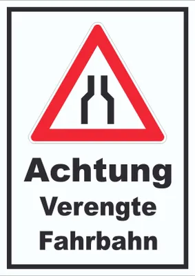 Produktbild von Schild Achtung Verengte Fahrbahn A2 Rückseite selbstklebend