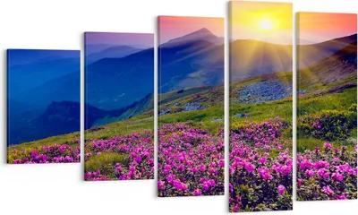 Produktbild von Bild auf Leinwand - Leinwandbild - Wiese Berge Landschaft - 100x60cm - Wand Bild - Wanddeko - Leinwanddruck - Bilder - Kunstdruck - Wanddekoration - Leinwand bilder - Wandkunst - EG100x60-2676