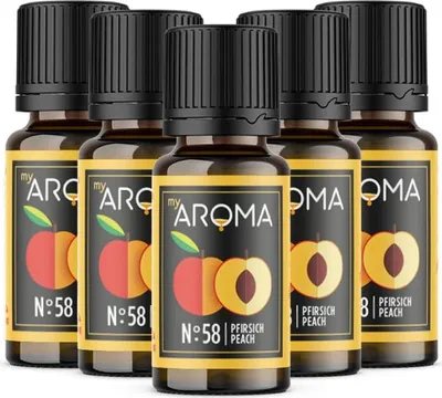 Produktbild von myAROMA Flavour Drops – Pfirsich 5x10ml, Zuckerfrei, Kalorienfrei & Vegan, Natürliches Lebensmittelaroma ohne künstliche Farbstoffe