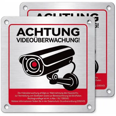 Immagine prodotto di Set di 2 cartelli per videosorveglianza, in alluminio, 15x15 cm, resistenti agli agenti atmosferici, con avviso relativo al GDPR