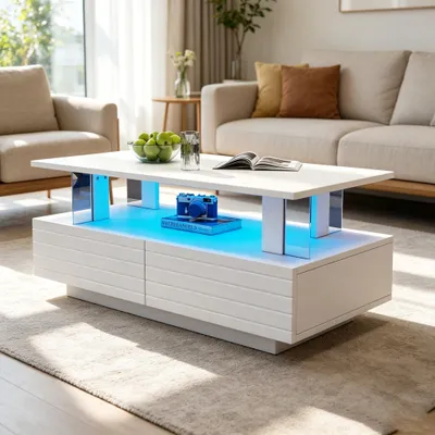 Produktbild von STILVORA Couchtisch Sofatisch LED-Beistelltisch mit Aufbewahrungsfunktion,mit Schublade&LED-Beleuchtung,mit Bluetooth-Handy-App-Steuerung,Weiß