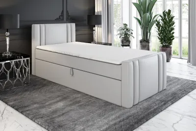 Produktbild von Boxspringbett, Jugendbett KLAUS 80x200 (Links) mit Bettkästen, Bonell-Matratze und Topper. Farbe: Grau.