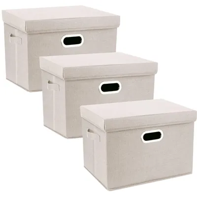 Image de Omgoods - Boîtes de rangement rectangulaires avec couvercle, lot de 3, couleur beige