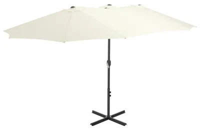 Immagine prodotto di Ombrellone doppio, dimensioni 460x270 cm, color sabbia, con palo in alluminio e altezza regolabile
