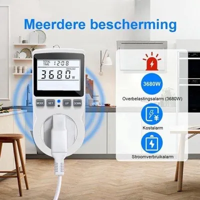 Productafbeelding van stroommeter, stroomverbruikmeter, energiekostenmeter, stroommeter voor stopcontact, elektriciteitsanalysator met LCD-achtergrondverlichting, overbelastingsbeveiliging 3680 W