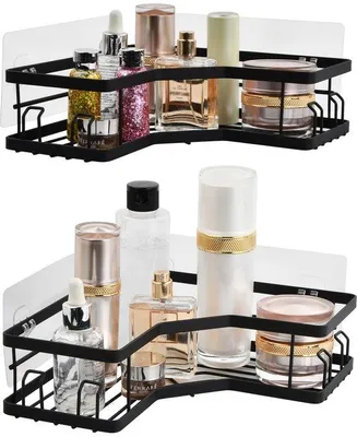Productafbeelding van Ibenzoa® Hoekdoucheplank, set van 2, zwart, roestvrij staal – Hoekplank van 90° met 4 sterke zelfklevende haken en 8 haken, boorvrije montage, draagvermogen tot 30 lbs