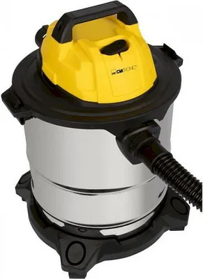 A wet and dry vacuum cleaner with a yellow top and silver tank.