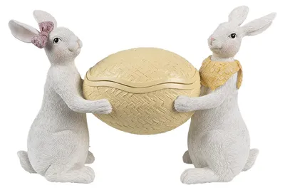 Zdjęcie produktu dla Clayre & Eef Miska Dekoracyjna Jajko 29x10x18 cm Biały Żółty Plastikowy Królik