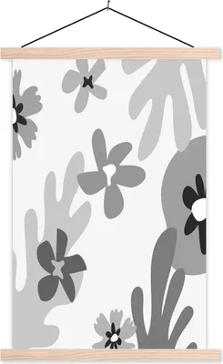 Produktbild von MuchoWow® Textilposter Hintergrund - Blumen - Schwarz - Weiß 120x180 cm mit holzfarbenen Rahmen - Textil-Plakat