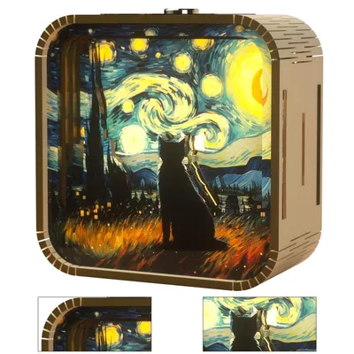 Produktbild von 3D Holzpuzzle Nachtlicht Bausätze, DIY LED Leuchten, batteriebetriebene Lampen, dimmbar, wiederaufladbar, für Kinderzimmer, Schlafzimmer, Babyzimmer