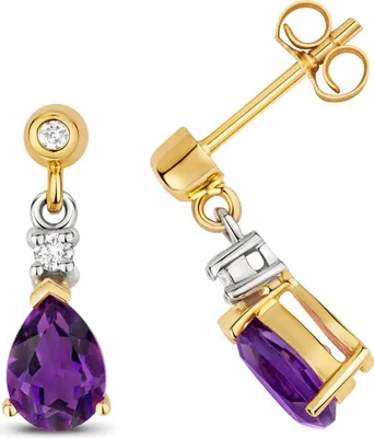 Produktbild von 9 Karat (375) Gold Damen - Diamant Paar Ohrringe 0.10 Karat mit Amethyst - 13mm*5mm; TRS31669KY