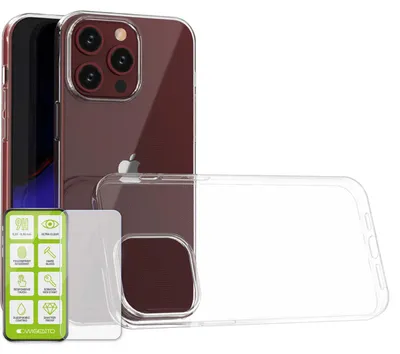 Obrázok produktu pre Pre Apple iPhone 15 Pro Max – silikónové puzdro z TPU, priehľadné, s ochranným sklom 0,26 H9