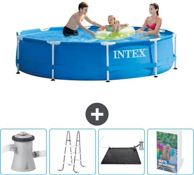Produktbild von Rundes Schwimmbecken - 305 x 76 cm - Blau - Mit Pumpe Leiter - Solar Matte - Schwimmbecken Anleitung