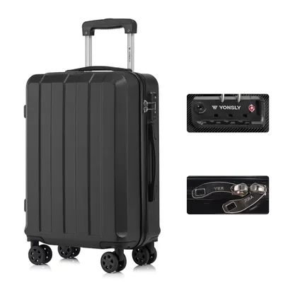 Produktbild von Premium Reisekoffer TSA-Schloss,YKK-Reißverschluss Hartschalen-Koffer Trolley Kabinenkoffer Rollkoffer Suitcase Handgepäck 4 Rollen (Schwarz, M)