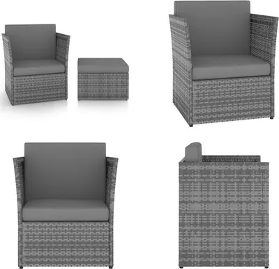 Produktbild von vidaXL Gartensessel mit Hocker Poly Rattan Anthrazit - Gartenstuhl - Gartenstühle - Outdoor-Stuhl - Outdoor-Stühle