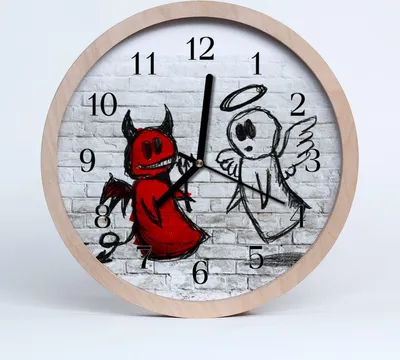 Produktbild von Holzuhr 30fi cm wanduhr - Teufelsengel
