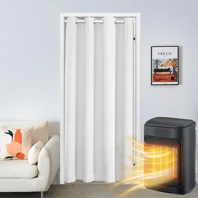 Image de Rideau de porte, dimensions 86 x 203 cm, blanc, occultant, isolant thermique, pour porte