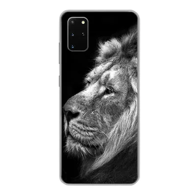 Produktbild von MuchoWow® Handyhülle Schutzhülle Hülle für Samsung Galaxy S20 Plus Löwe vor schwarzem Hintergrund in schwarz und weiß Silikon Softcase Handy Hülle - Hartschale
