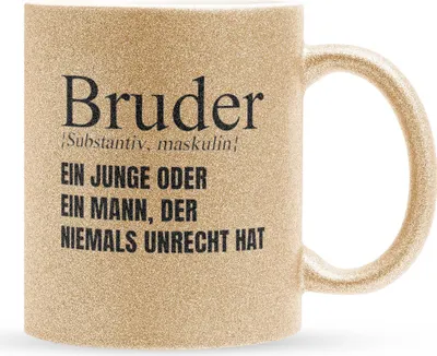 Produktbild von 22Feels Glitzertasse Gold Bruder Geschenk Geburtstag Weihnachten Geschwister Jungs Männer Haferl Teenager Bruderherz Geschenkidee Bürotasse