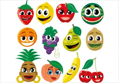 Produktbild von Wallario Poster - Obst-Smilies im Comic-Stil - Lustige Früchte, Kunstdruck Größe: 70 x 100 cm