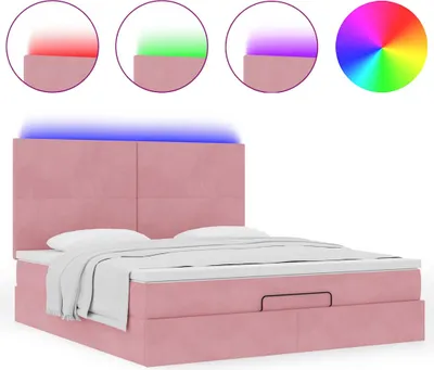Produktbild von Ottoman-Bett mit Matratzen & LEDs Rosa 180x200 cm Samt