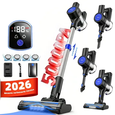 Produktbild von Akku Staubsauger, Staubsauger Kabellos,Kabelloser Staubsauger, 6 in1 Akkustaubsauger Bürstenloser Motor 55min, für tierhaare, 4*HEPA