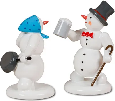 Productafbeelding van Houten sneeuwpop en sneeuwvrouw, nieuw, na de kerstmarkt, hoogte 6,5 cm