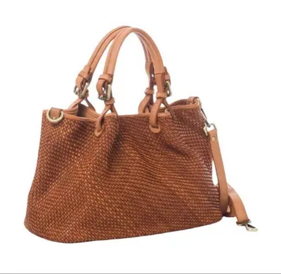 Produktbild von BZNA Bag Erna Cognac Italy Designer geflochten Damen Handtasche Schultertasche Tasche Leder Shopper