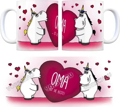 Produktbild von Einhorn Kaffeebecher mit Herz Motiv und Spruch: Oma ... Tasse Kaffeetasse Büro