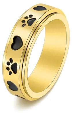 Produktbild von Anti Stress Fidget Ring Pfoten Herz Anxiety Ring US 7 Gold