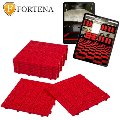 Produktbild von Fortena Recycelte Bodenfliesen Rot 30x30 cm Set (11 Stück) Stoßfest, Frostsicher für Garage