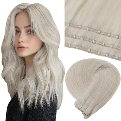 Productafbeelding van Micro-bead extensions, echt haar, blond, 55 cm, platina blond, glad, 50 gram, #60