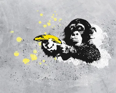 Produktbild von Streetart Kunstdruck Bild - Banksy, Affe mit Bananenpistole (40 x 50 cm)