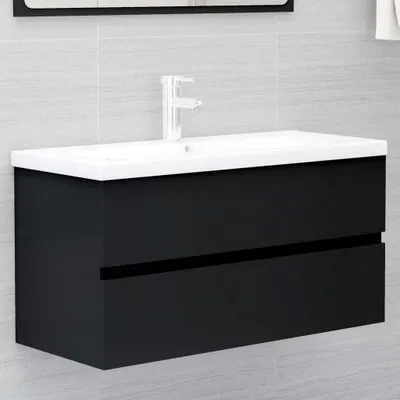 Produktbild von vidaXL Waschbeckenunterschrank Schwarz 90x38,5x45 cm Holzwerkstoff