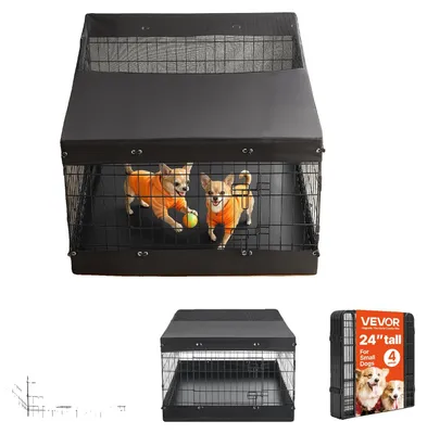 Zdjęcie produktu dla VEVOR, klatka dla szczeniąt, metalowa, 61 cm, 4 elementy (pokrywa i mata podłogowa), plac zabaw dla małych psów, kotów i innych małych zwierząt. Składana, dzięki różnym kształtom, wszechstronna