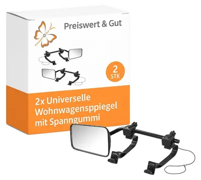 Produktbild von 2x Wohnwagenspiegel mit elastischen Spanngummis L/R Universelle – Inkl. Aufbewahrungstasche Caravanspiegel mit Flachglas