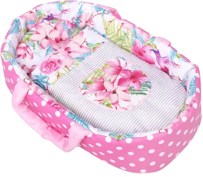 Produktbild von Puppentrage BOBO mit abnehmbarer Bettwäsche und Applikation - Tragetasche für Puppen bis 45 cm – rosa Blumen
