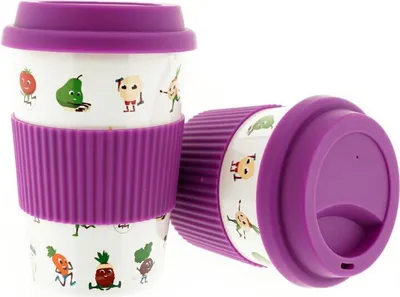 Produktbild von 10x Kaffeebecher To Go, Porzellan Coffee to go Becher mit Deckel 350ml ZH4 Lila