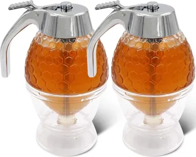 Produktbild von TAIZER - 2 Stücke Acryl Honigspender Sirupspender - 200 ml - Honigtopf mit Stand - Ohne Tropfen - Honigverteilungstank - Honiganwender